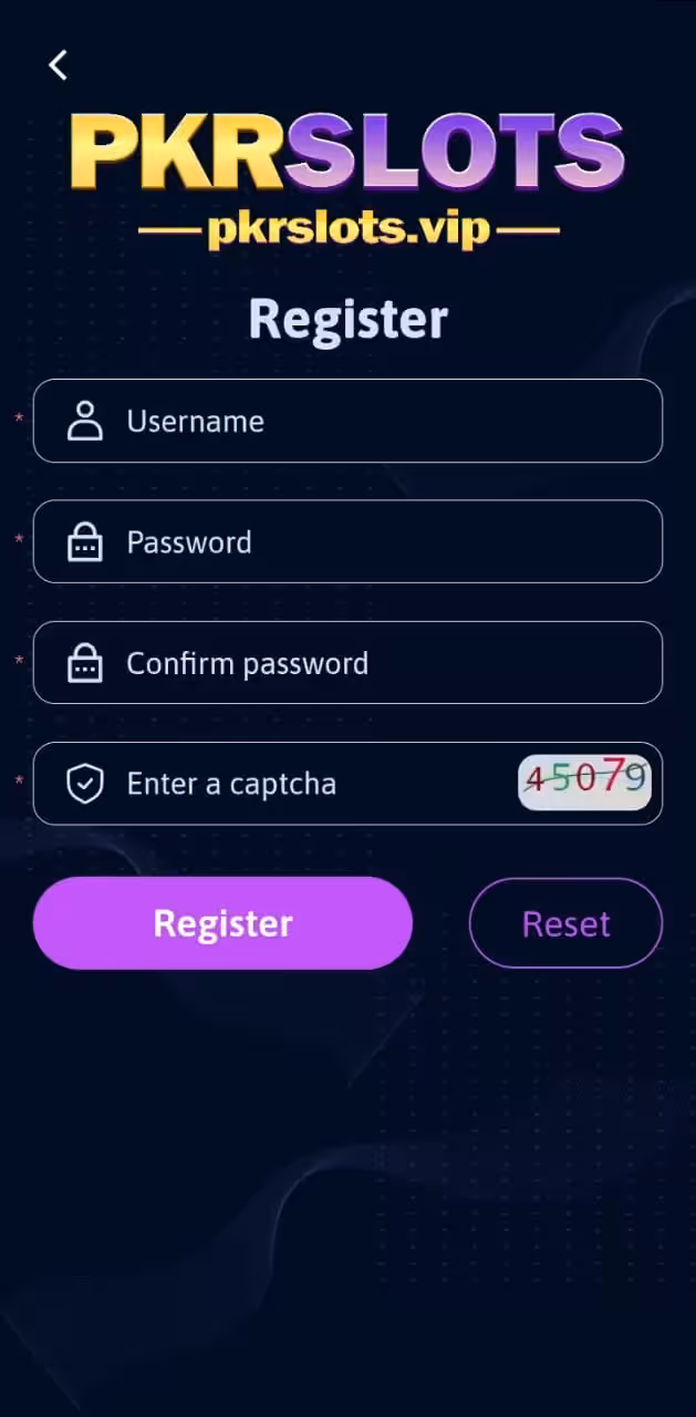 PKR SLOTS Register PKR SLOTS registration screen